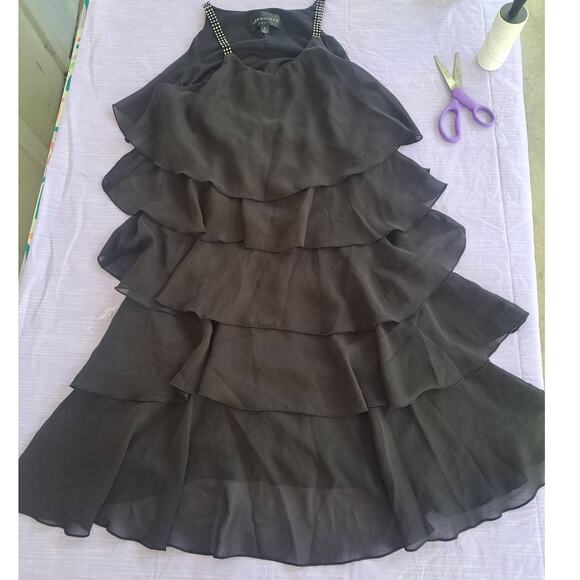 Black Vintage Style Classy Cocktail Layered Rhinestone Strap Party Dress Size 6 - Picture 3 of 5